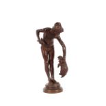 Guilbert, bronze figure depicting a young hunter grabbing a wild cat, 40cm high