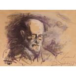 Drew Hewitt, mixed media study portrait of Sigmund Freud, 56cm x 75cm