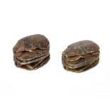 Two Egyptian stone beetles, 9cm