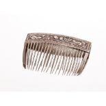 A walnut and inlaid banded trinket box, contents to include a white metal hair comb, ivory necklace,