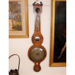 A 19th Century mahogany banjo shaped barometer, having silvered dials, central convex mirror, (