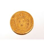 An 1815 gold 20 Franc piece