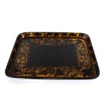 A large Victorian black and gilt papier maché tray, decorated leaves and berries, 76cm x 56cm