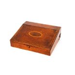 A 19th Century walnut crossbanded and inlaid writing slope, the hinged lid opening to reveal an