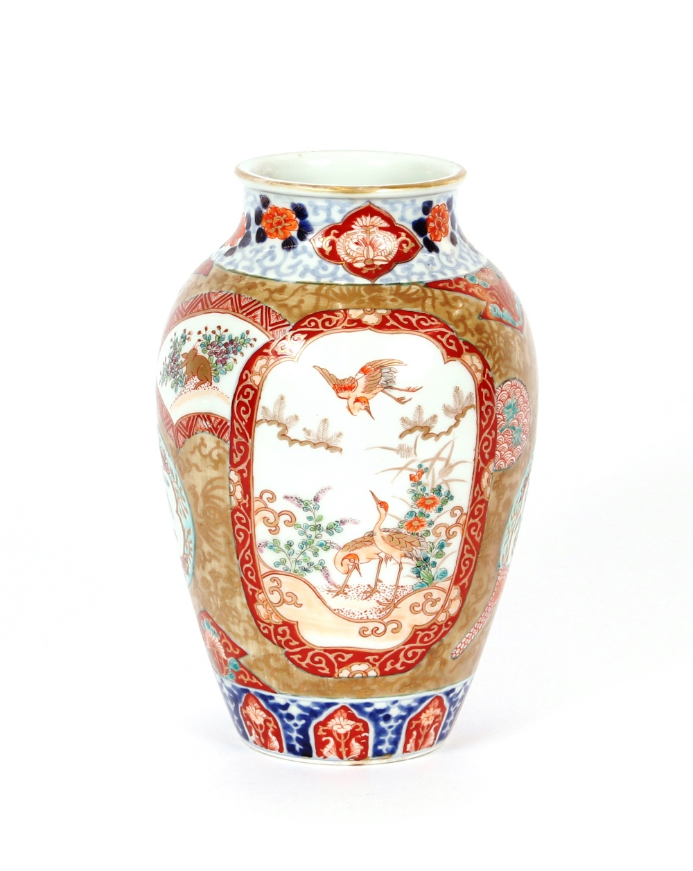 A Japanese Imari baluster vase, decorated birds and foliage heightened in gilt, 27cm high