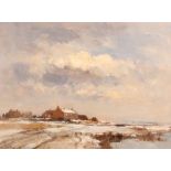 Ian Houston, study of The Wash at winter, signed oil on board, 29cm x 39cm