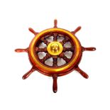 A teak and brass mounted ships wheel, 62cm dia.