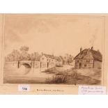 School of George Frost, Bourne Bridge, pencil drawing; and another with boats and figures (2)
