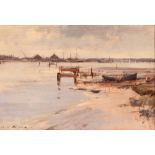 Ian Houston, study of Breydon Water, signed oil on board, 27cm x 39cm