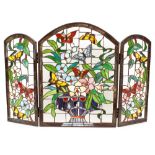 A stained glass Art Nouveau design folding fire screen, 71cm high