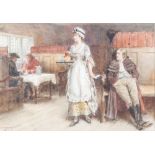George Goodwin Kilburne, "Tavern Interior" study of a seated gentleman with attendant serving