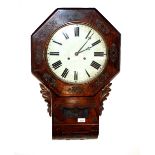 A 19th Century mahogany and brass inlaid wall clock, with eight day movement, circular painted Roman