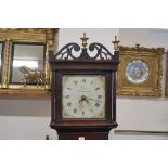 An oak long case clock, by Bright of Saxmundham, painted dial with thirty hour movement, in need