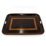 A large Victorian Toleware tray, with Greek key decoration, 80cm x 58cm
