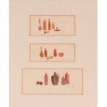 Attributed to Georgio Morandi 1890-1964, triptych of watercolours depicting bottles and other
