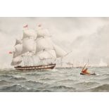 Eric Tufnell 1888-1978, study of a ship in full sail leaving Liverpool, signed watercolour, 26cm x