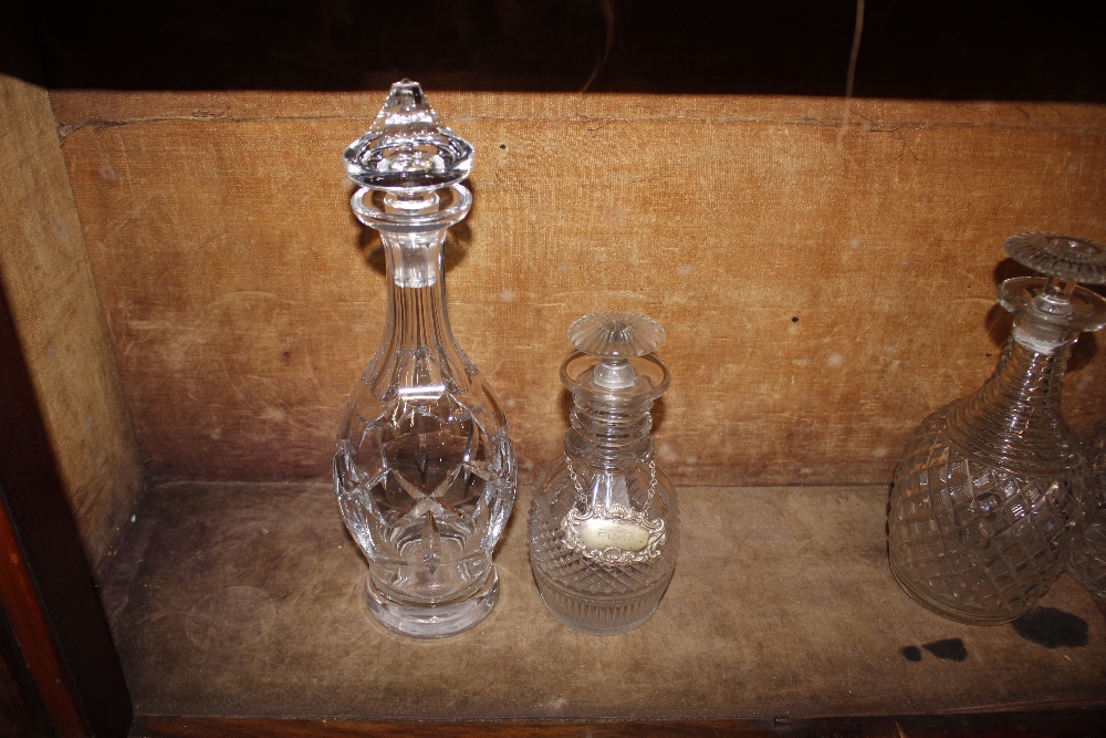 Three hobnail cut ring neck decanters, having mushroom stoppers; and a baluster shaped cut glass - Image 3 of 3