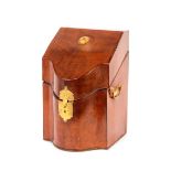 A George III mahogany knife box, fitted brass carrying handles and hasp, fitted interior, 34cm