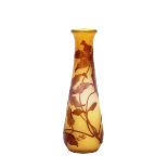 A Gallé cameo glass vase, with relief etched trailing foliage decoration on a yellow tinted