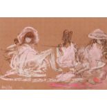 David Cox, a pair, study of figures on a beach, signed pastels, 20cmx 31cm