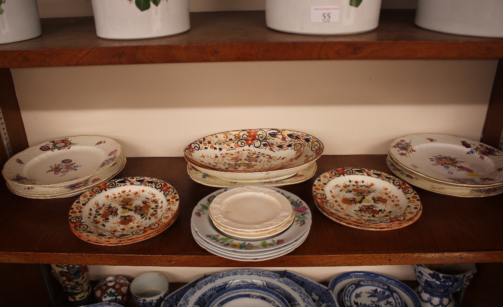 Six Coalport floral decorated plates, having painted foliate sprays and moulded floral decoration,