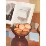 Robert Ashwin Maynard, landscape-still life, signed gouache, 44cm x 34cm, provenance with Cooling