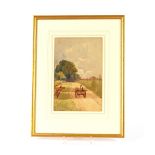 G.W. Collins, study of a figure in pony and trap, along a country track, seated figures nearby,