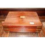 A 19th Century mahogany and brass inlaid writing box, 38cm wide