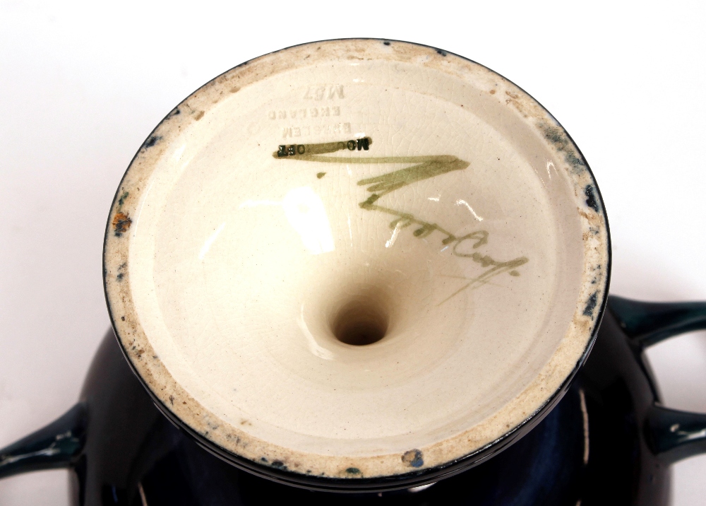 A Moorcroft Tazza, signed W Moorcroft "Pansy" pattern, marked M57, 23cm dia. overall, 14cm high - Image 3 of 3