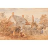Josiah Parlby, study of a country cottage with children playing outside, signed watercolour, dated