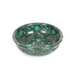 A green hardstone Malachite and mother of pearl inset shallow bowl, 15.5cm dia.