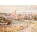 19th Century school, study of an abbey set amongst rolling landscape, indistinctly signed, 30cm x