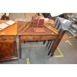 An antique oak side table, fitted two short drawers raised on square chamfered supports, 85cm wide