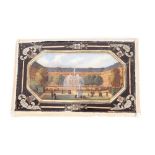 A miniature painting depicting a palace, in white and yellow metal inlaid mount, 6.5cm x 10cm