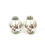 A pair of Chinese ginger jars and covers, having floral and bird decoration, 31cm high