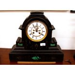 A 19th Century French, marble cased mantel clock of architectural form, having Malachite inserts,