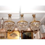 Three cut glass and gilt metal mounted baguette pendant light fittings