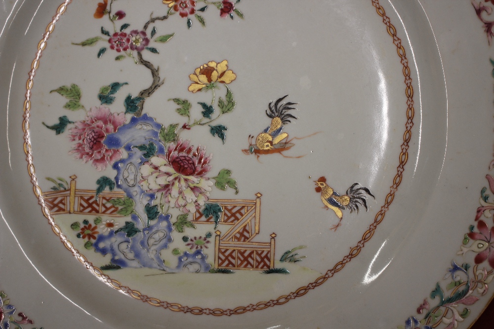 An 18th Century Chinese famille rose dish, with fighting cock decoration, 35cm dia. - Image 4 of 20