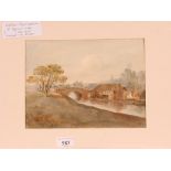 William Trent 1786-1876, study of a windmill and bridge, watercolour