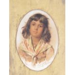 Continental school, portrait study of a young child, indistinctly signed and dated 1888, oval 29.5cm