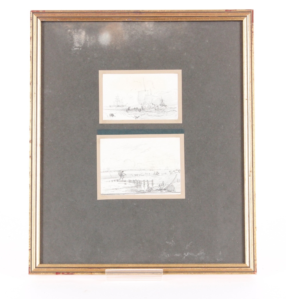 Attributed to Hume Lancaster, pair of pencil drawings, coastal scenes, framed as one, 6cm x 9cm, - Image 2 of 2