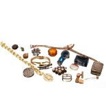 A quantity of miscellaneous jewellery to include a vesta case; watch chain; cuff-links' brooches;