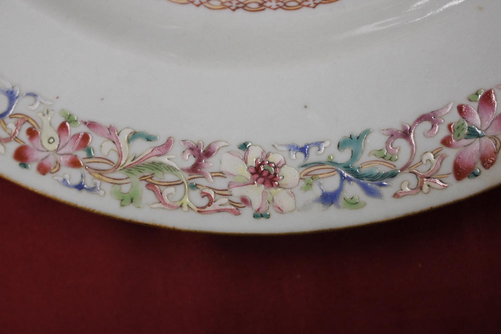 An 18th Century Chinese famille rose dish, with fighting cock decoration, 35cm dia. - Image 5 of 20