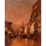 B Clary, late 19th Century study of a canal scene in Venice, signed oil on panel, unframed, 53cm x