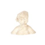 A decorative alabaster bust, of a young child wearing a bonnet, 20cm high