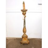 A 19th Century continental Toleware candle stand, converted to a table lamp, having gilt leaf and