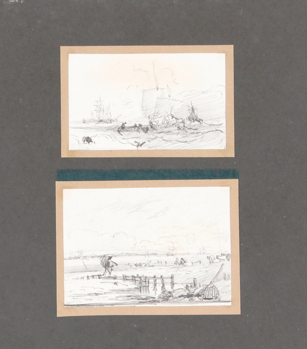 Attributed to Hume Lancaster, pair of pencil drawings, coastal scenes, framed as one, 6cm x 9cm,