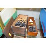 Two vintage wooden cased chess sets