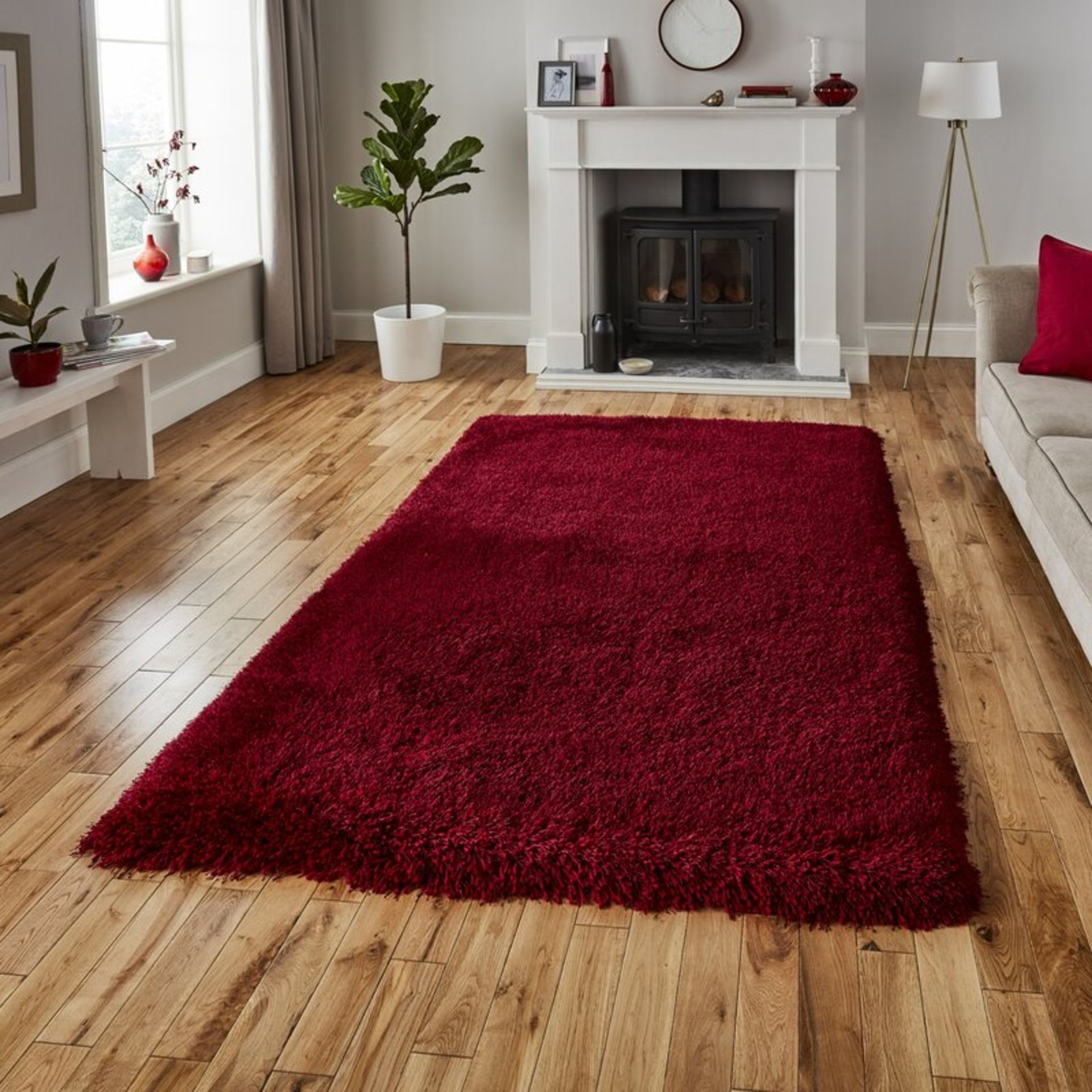 France Handmade Shag Dark Red Rug by Longweave, - Image 2 of 4