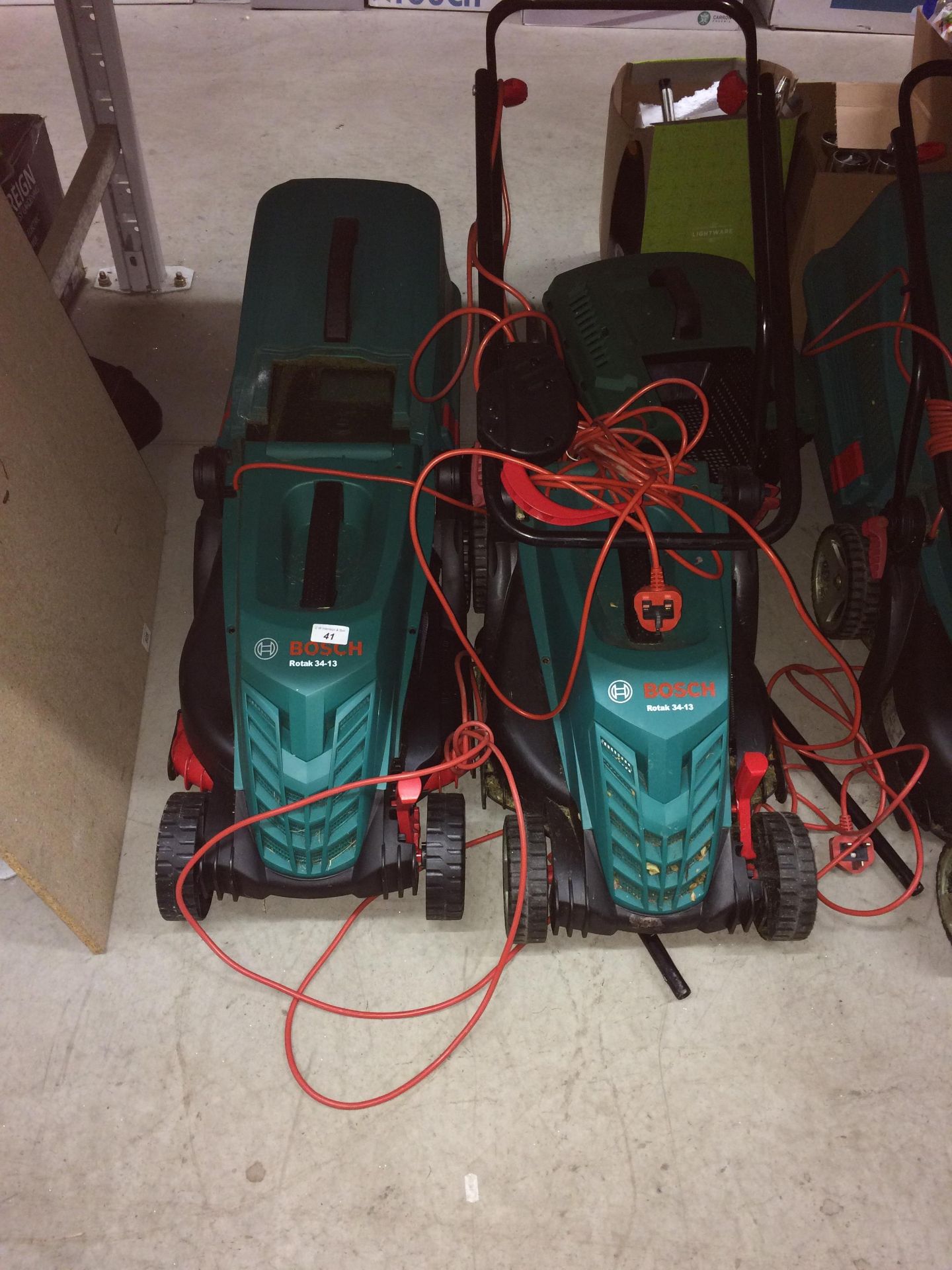 2 x Bosch Rotak 34-13 electric lawnmowers - both non runners plugs cut off